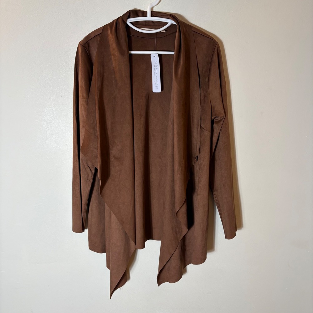 NWT Soft Surroundings Shape Drape Faux Suede Jacket in‎ Saddle Brown Size Large
